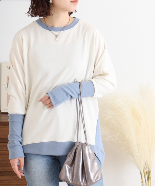 myke(ミーカ)の「myke 裏毛 配色ロング袖リブドルマンプルオーバー(スウェット・レディース・アイボリー/マルチ/オートミール/ライトピンク・M)」の14枚目の写真