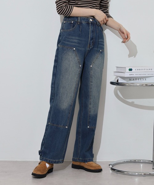 RE730(アールイーセブンサーティー)の「Double knee wide denim / ダブルニーワイドデニム unisex(デニムパンツ・メンズ・ブラック/ライトブルー/ブルー・XL/L/M)」の1枚目の写真
