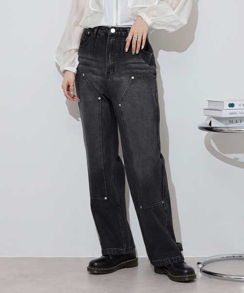 RE730(アールイーセブンサーティー)の「Double knee wide denim / ダブルニーワイドデニム unisex(デニムパンツ・メンズ・ブラック/ライトブルー/ブルー・XL/L/M)」の2枚目の写真
