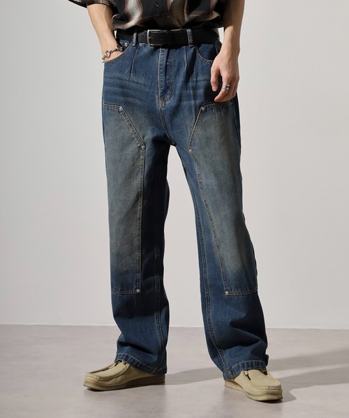 RE730(アールイーセブンサーティー)の「Double knee wide denim / ダブルニーワイドデニム unisex(デニムパンツ・メンズ・ブラック/ライトブルー/ブルー・XL/L/M)」の5枚目の写真