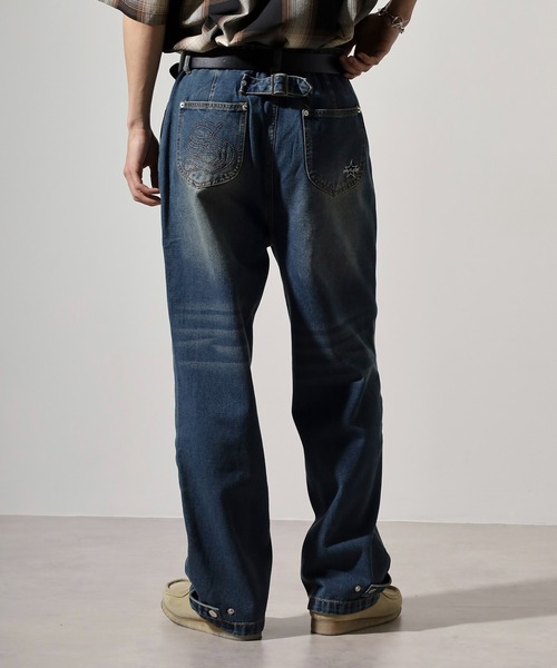 RE730(アールイーセブンサーティー)の「Double knee wide denim / ダブルニーワイドデニム unisex(デニムパンツ・メンズ・ブラック/ライトブルー/ブルー・XL/L/M)」の7枚目の写真