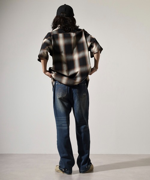 RE730(アールイーセブンサーティー)の「Double knee wide denim / ダブルニーワイドデニム unisex(デニムパンツ・メンズ・ブラック/ライトブルー/ブルー・XL/L/M)」の9枚目の写真