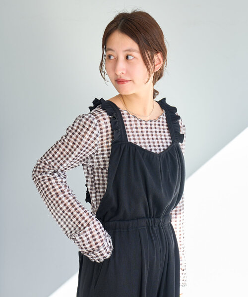 カスタネ★チェック切替トップス新品未使用 WEB先行】B チェックカットアウトリボンチュニック | Kastane(カスタネ