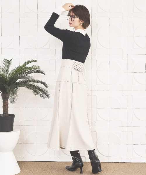AND COUTURE(アンドクチュール)の「シャツレイヤード風ケーブル編みプルオーバー(ニット/セーター・レディース・ブラック/ベージュ/イエロー・FREE)」の8枚目の写真