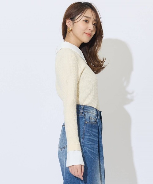 AND COUTURE(アンドクチュール)の「シャツレイヤード風ケーブル編みプルオーバー(ニット/セーター・レディース・ブラック/ベージュ/イエロー・FREE)」の12枚目の写真