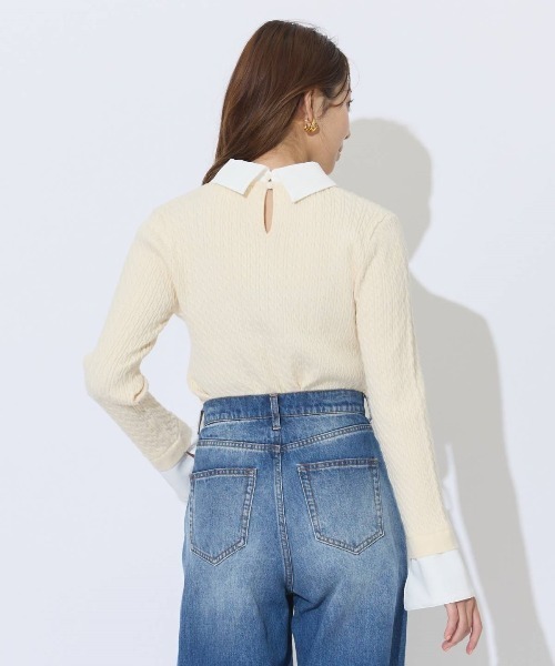 AND COUTURE(アンドクチュール)の「シャツレイヤード風ケーブル編みプルオーバー(ニット/セーター・レディース・ブラック/ベージュ/イエロー・FREE)」の13枚目の写真