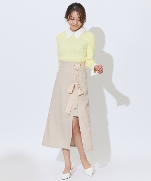 AND COUTURE(アンドクチュール)の「シャツレイヤード風ケーブル編みプルオーバー(ニット/セーター・レディース・ブラック/ベージュ/イエロー・FREE)」の18枚目の写真