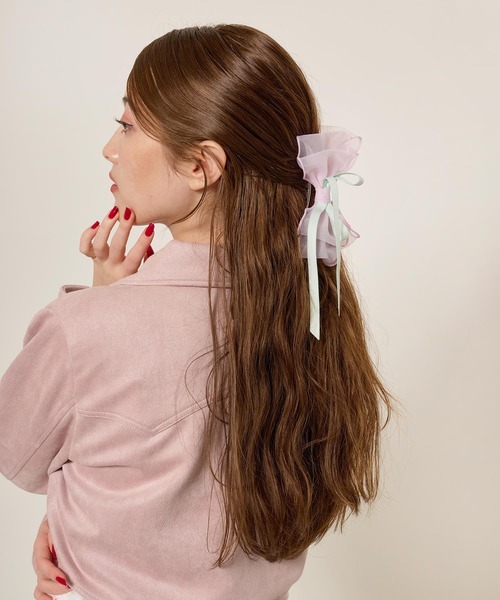 セール】リボン付き ヘアクリップ TINA：JOJUN（バレッタ/ヘア