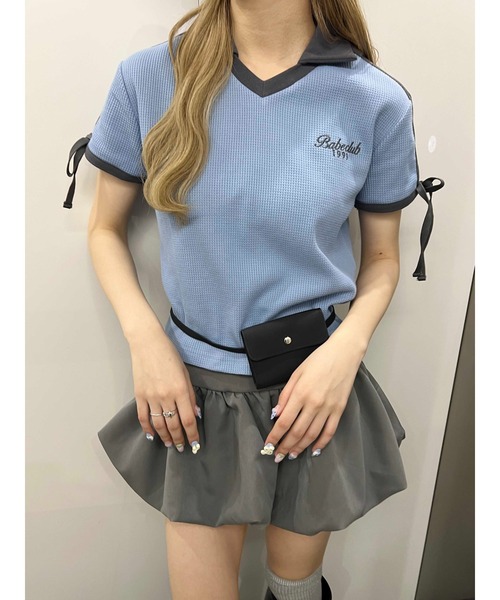 WC（ダブル シー）の「襟付きリボンワッフルTシャツ（Tシャツ/カットソー・レディース・ブルー/ブラック/ピンク・FREE）」の9枚目の写真