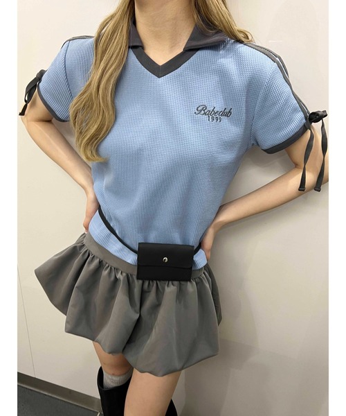 WC（ダブル シー）の「襟付きリボンワッフルTシャツ（Tシャツ/カットソー・レディース・ブルー/ブラック/ピンク・FREE）」の10枚目の写真