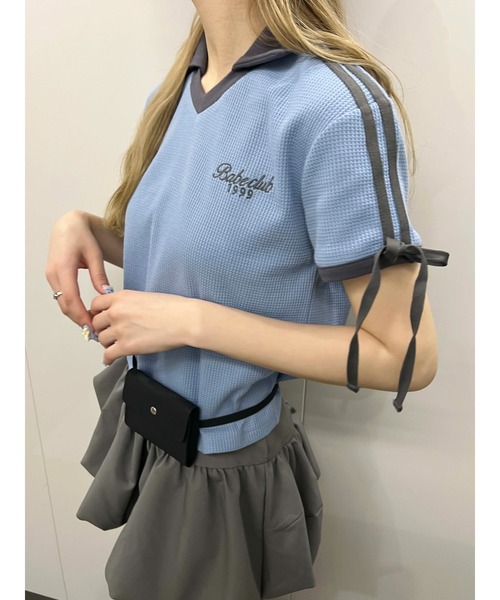 WC（ダブル シー）の「襟付きリボンワッフルTシャツ（Tシャツ/カットソー・レディース・ブルー/ブラック/ピンク・FREE）」の11枚目の写真