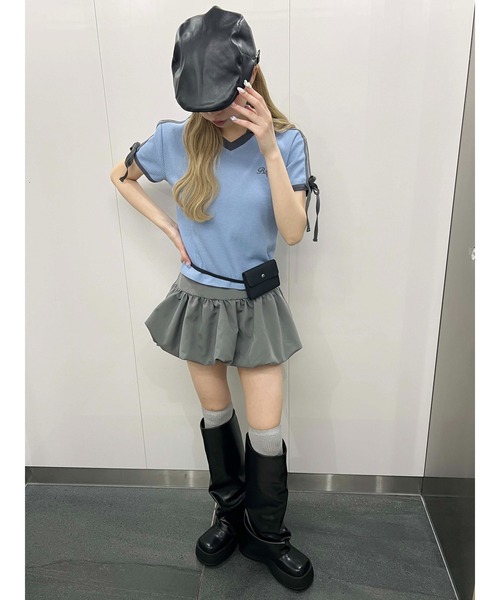 WC（ダブル シー）の「襟付きリボンワッフルTシャツ（Tシャツ/カットソー・レディース・ブルー/ブラック/ピンク・FREE）」の13枚目の写真