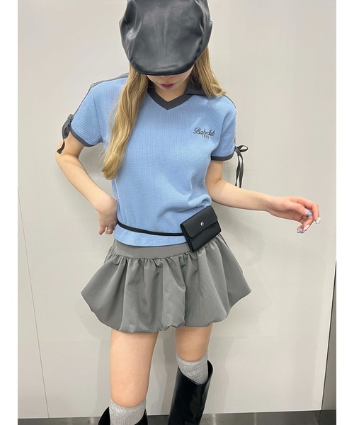 WC（ダブル シー）の「襟付きリボンワッフルTシャツ（Tシャツ/カットソー・レディース・ブルー/ブラック/ピンク・FREE）」の14枚目の写真