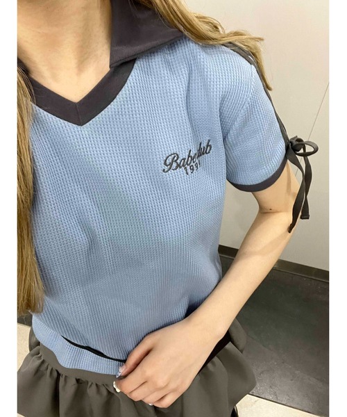 WC（ダブル シー）の「襟付きリボンワッフルTシャツ（Tシャツ/カットソー・レディース・ブルー/ブラック/ピンク・FREE）」の15枚目の写真