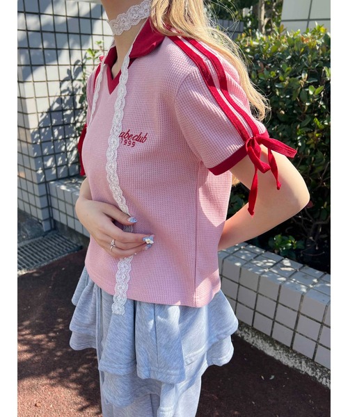 WC（ダブル シー）の「襟付きリボンワッフルTシャツ（Tシャツ/カットソー・レディース・ブルー/ブラック/ピンク・FREE）」の18枚目の写真