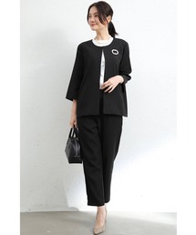 新品　シンプリシティエ　ノーカラー パンツスーツ 黒　M 38 レディースのスーツパンツ（ブラック/黒色系）ファッション通販