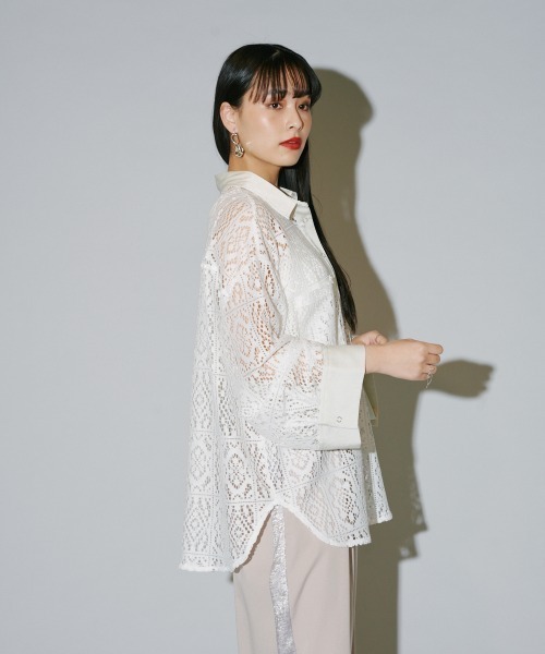 【美品】TODAYFUL ブロックレースシャツ　ホワイト TODAYFUL（トゥデイフル）の「ブロックレースシャツ（シャツ