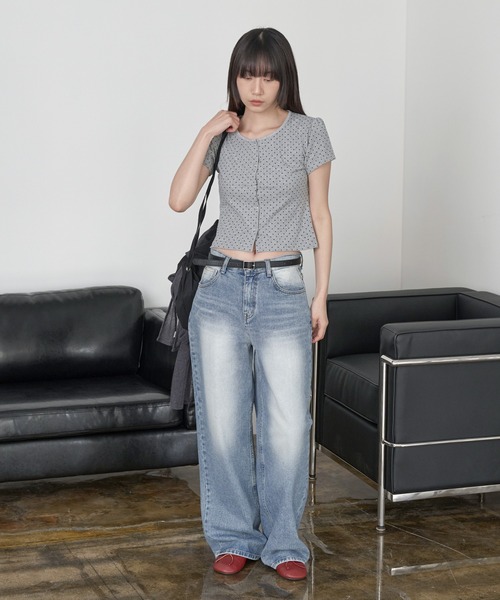 UNE MANSION（ユヌマンション）の「【UNE ORIGINAL】スナップボタンショルダーパフレイヤードドットパターンカーディガン（カーディガン/ボレロ・レディース・ホワイト/グレー/ブラック・SMALL/MEDIUM）」の7枚目の写真