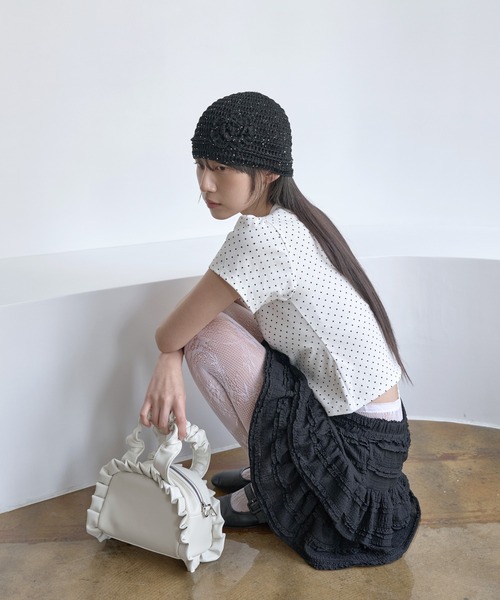 UNE MANSION（ユヌマンション）の「【UNE ORIGINAL】スナップボタンショルダーパフレイヤードドットパターンカーディガン（カーディガン/ボレロ・レディース・ホワイト/グレー/ブラック・SMALL/MEDIUM）」の16枚目の写真