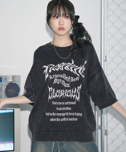 セール】ハーフスリーブウォッシュ加工ニット（ニット/セーター）｜MSG