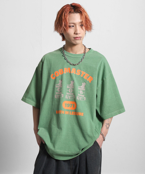ZIP FIVE(ジップファイブ)の「COBMASTER 天竺ピグメント加工 スウェット風ルーズTシャツ(Tシャツ/カットソー・メンズ・ブルー系/グリーン/ホワイト/ブラック・X-LARGE/LARGE)」の3枚目の写真