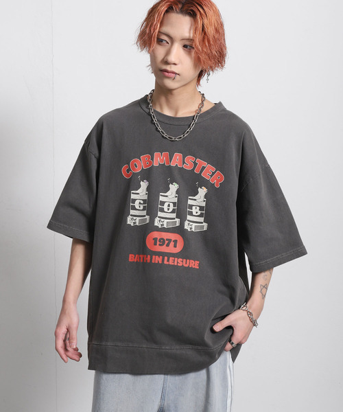 ZIP FIVE(ジップファイブ)の「COBMASTER 天竺ピグメント加工 スウェット風ルーズTシャツ(Tシャツ/カットソー・メンズ・ブルー系/グリーン/ホワイト/ブラック・X-LARGE/LARGE)」の2枚目の写真