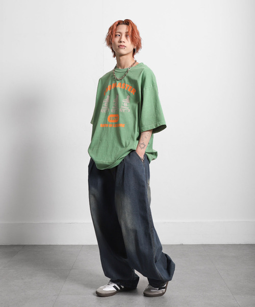 ZIP FIVE(ジップファイブ)の「COBMASTER 天竺ピグメント加工 スウェット風ルーズTシャツ(Tシャツ/カットソー・メンズ・ブルー系/グリーン/ホワイト/ブラック・X-LARGE/LARGE)」の7枚目の写真
