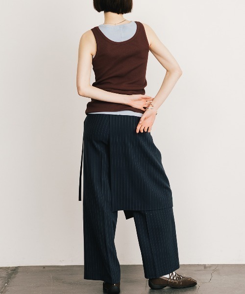 CREDONA(クレドナ)の「CALATHEA STRIPE LAYERED PANTS/カラテアストライプレイヤードパンツ(スラックス・レディース・ネイビー・0/1)」の6枚目の写真