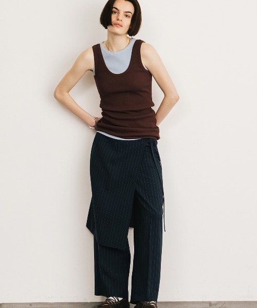 CREDONA(クレドナ)の「CALATHEA STRIPE LAYERED PANTS/カラテアストライプレイヤードパンツ(スラックス・レディース・ネイビー・0/1)」の7枚目の写真