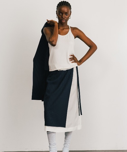 CREDONA(クレドナ)の「CALATHEA STRIPE LAYERED PANTS/カラテアストライプレイヤードパンツ(スラックス・レディース・ネイビー・0/1)」の15枚目の写真