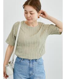 フリンジクルーネック半袖トップス