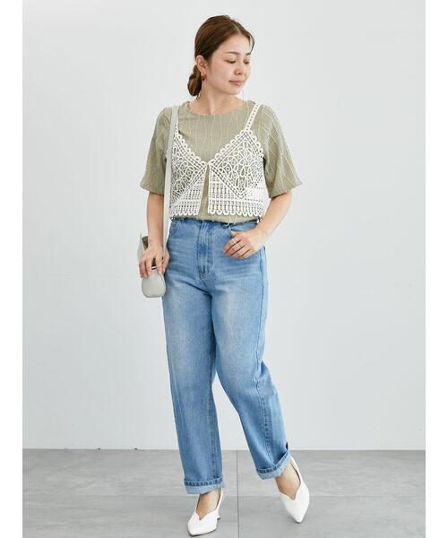 Lugnoncure（ルノンキュール）の「フリンジクルーネック半袖トップス（その他トップス・レディース・カーキ/オフホワイト/ブラック・F）」の4枚目の写真