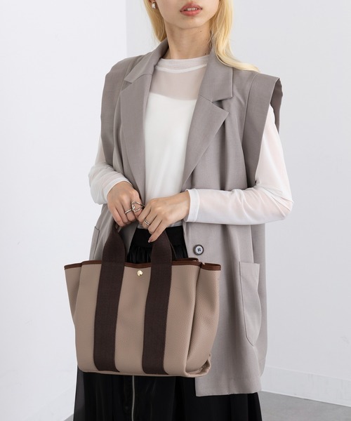 cache cache（カシュ カシュ）の「【cache cache】太ショルダー付き2wayテープトートバッグ M（ショルダーバッグ・レディース・ブラック/グレー/ブラウン/アイボリー/ベージュ・FREE）」の18枚目の写真