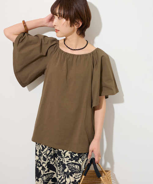 セール】ギャザーネックショートスリーブ（Tシャツ/カットソー