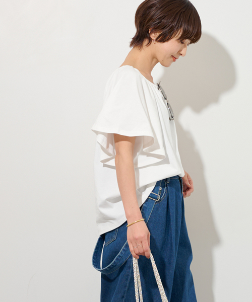 セール】ギャザーネックショートスリーブ（Tシャツ/カットソー