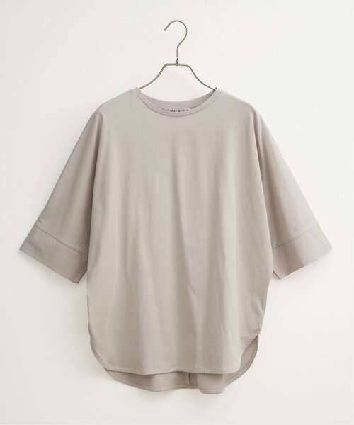 LBC(エルビーシー)の「シルケット裾ラウンド袖切り替えTシャツ(Tシャツ/カットソー・レディース・セージグリーン/ブラック/ホワイト/ベージュ・M/L)」の8枚目の写真