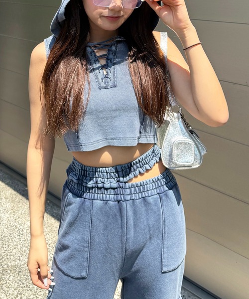 SPIRALGIRL（スパイラルガール）の「ピグメントノースリトップス（スウェット・レディース・ブラック/ブラウン/ネイビー・FREE）」の12枚目の写真