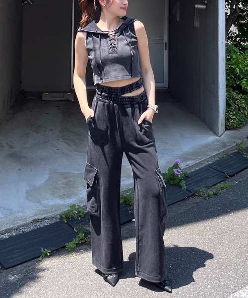 SPIRALGIRL（スパイラルガール）の「ピグメントノースリトップス（スウェット・レディース・ブラック/ブラウン/ネイビー・FREE）」の9枚目の写真