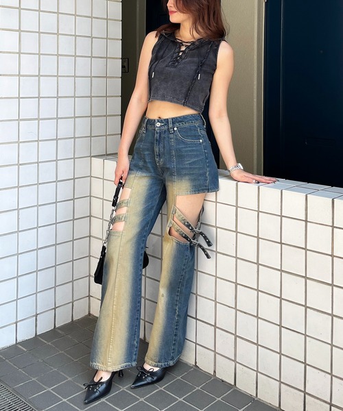 SPIRALGIRL（スパイラルガール）の「ピグメントノースリトップス（スウェット・レディース・ブラック/ブラウン/ネイビー・FREE）」の7枚目の写真