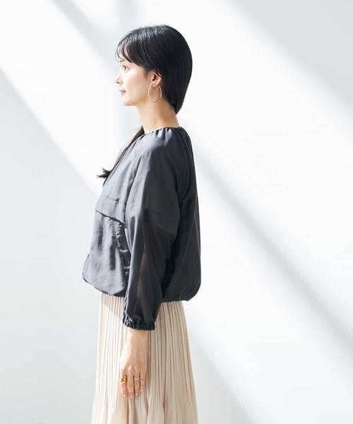 a.v.v(アーヴェヴェ)の「【洗える/イージーケア/接触冷感/毛玉になりにくい】ノーカラーシアーブルゾン(ノーカラージャケット・レディース・チャコールグレー/アイボリー・40/38/36)」の15枚目の写真