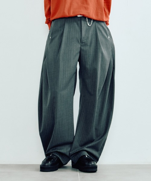 CONZ（コンズ）の「カーブレッグトラウザー（スラックス・メンズ・ブラック/ダークグレー/グレイッシュベージュ/ライトグレー/その他2/その他3/ストライプ/ベージュ/カーキ/マルチ・1/2/3）」の7枚目の写真