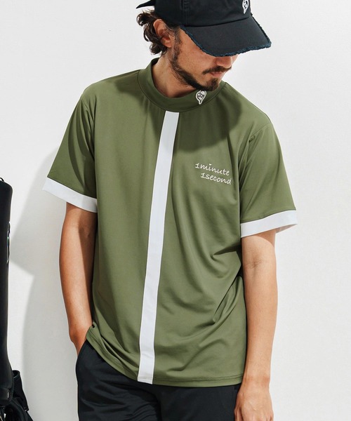 1minute 1second(ワンミニットワンセカンド)の「mt9674-cool fabric line mock neck pullover モックネックカットソー(Tシャツ/カットソー・メンズ・カーキ系/ブラック×ホワイト/ホワイト×ブラック・S/M/L/XL)」の4枚目の写真