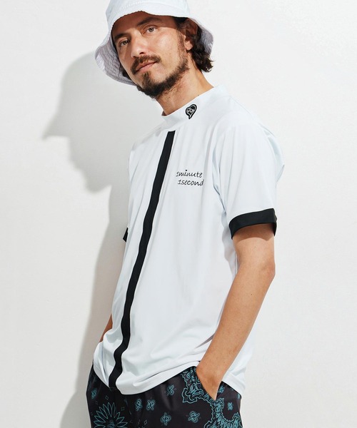 1minute 1second(ワンミニットワンセカンド)の「mt9674-cool fabric line mock neck pullover モックネックカットソー(Tシャツ/カットソー・メンズ・カーキ系/ブラック×ホワイト/ホワイト×ブラック・S/M/L/XL)」の12枚目の写真