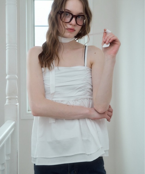 Birthday room(バースデイルーム)の「タイ付きキャミビスチェ/cami bustier with tie(Tシャツ/カットソー・レディース・ブラック/ブルー/ホワイト・FREE)」の4枚目の写真