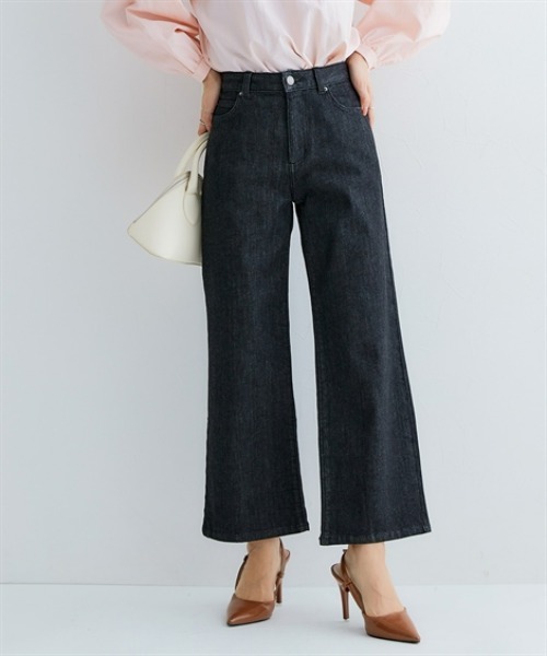 Petitjo（プッチージョ）の「小さいサイズ　【hiiさんコラボ】ワイドデニムパンツ　低身長さん・小柄女性（デニムパンツ・レディース・ブラック/ホワイト/ブルー・PSS/PS/PM/PL）」の2枚目の写真