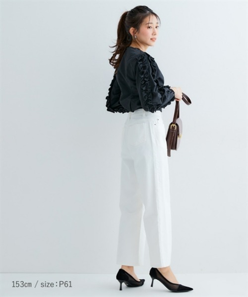 Petitjo（プッチージョ）の「小さいサイズ　【hiiさんコラボ】ワイドデニムパンツ　低身長さん・小柄女性（デニムパンツ・レディース・ブラック/ホワイト/ブルー・PSS/PS/PM/PL）」の9枚目の写真