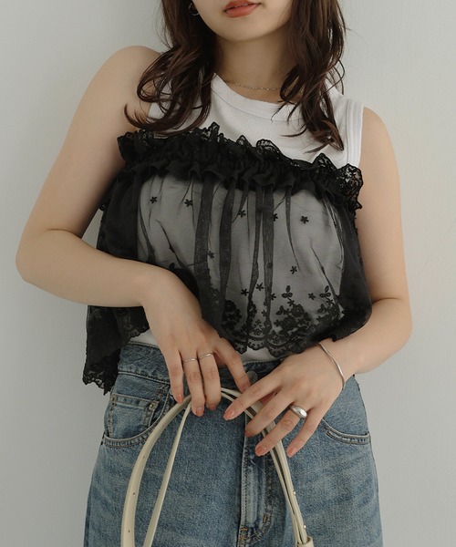Freesia by andme（フリージアバイアンドミー）の「マルチwayチュールレースラップスカート（スカート・レディース・オフホワイト/ブラック・FREE）」の22枚目の写真