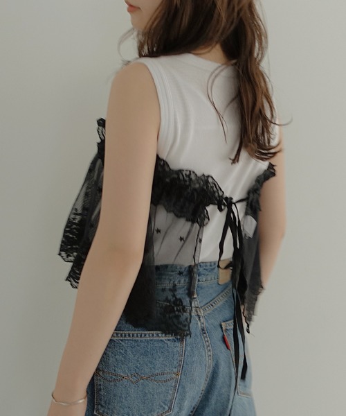 Freesia by andme（フリージアバイアンドミー）の「マルチwayチュールレースラップスカート（スカート・レディース・オフホワイト/ブラック・FREE）」の14枚目の写真