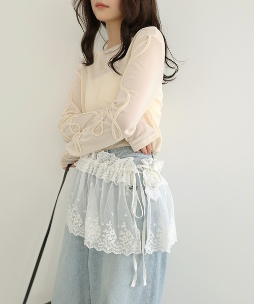 Freesia by andme（フリージアバイアンドミー）の「マルチwayチュールレースラップスカート（スカート・レディース・オフホワイト/ブラック・FREE）」の7枚目の写真