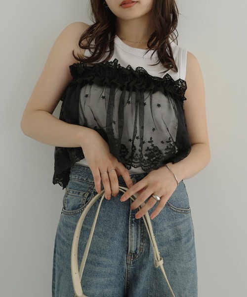 Freesia by andme（フリージアバイアンドミー）の「マルチwayチュールレースラップスカート（スカート・レディース・オフホワイト/ブラック・FREE）」の13枚目の写真